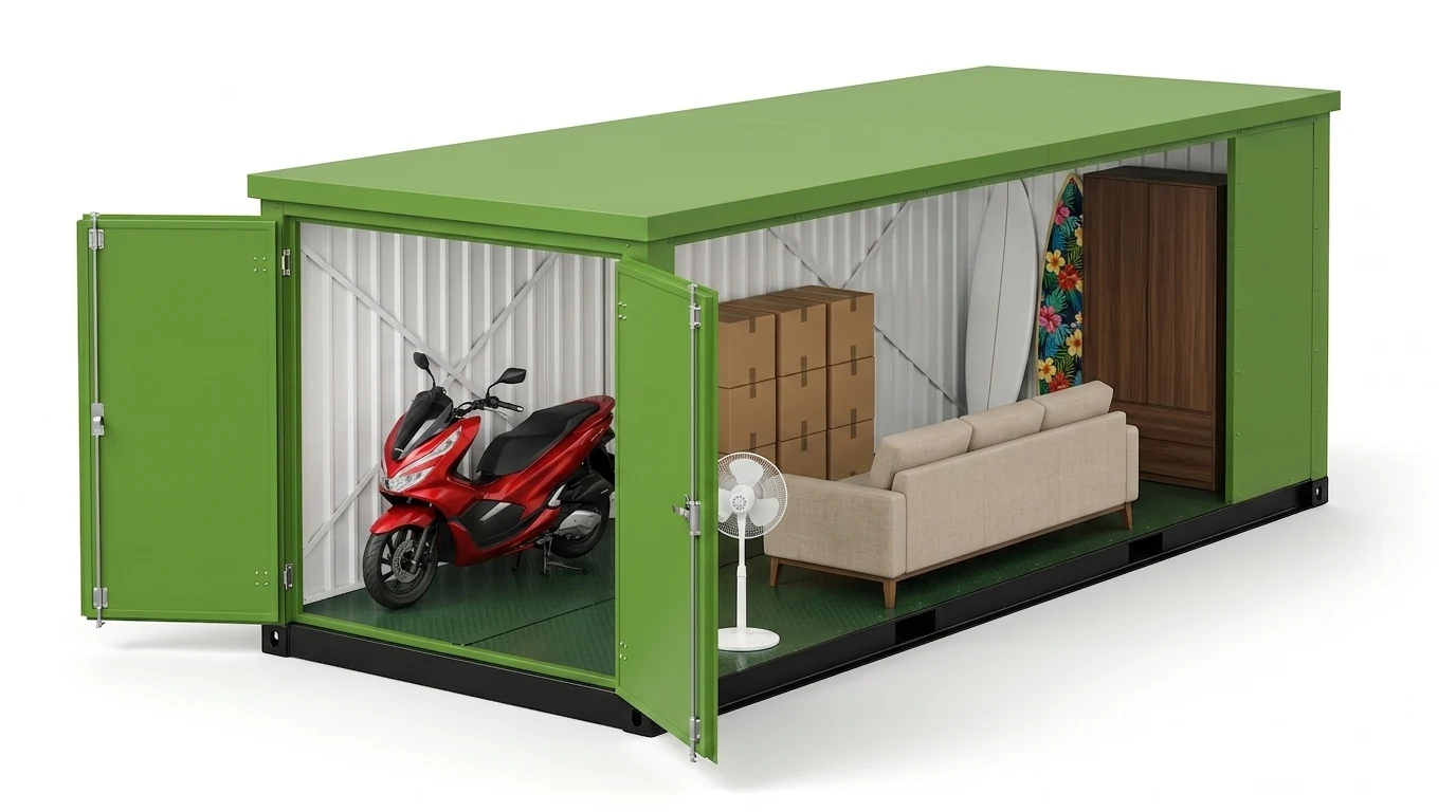 Drive-Up Large (Dry Storage) filled with realistic items